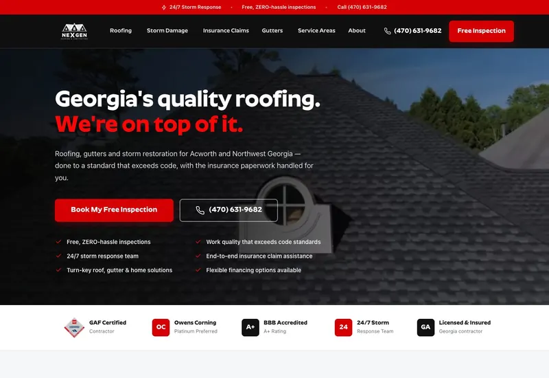 NexGen Roofing & Contracting website